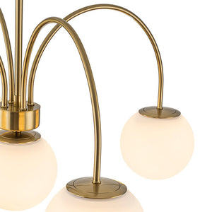 LightFixturesUSA - 5 - Light Goose Arm Opal Glass Globe Round Sputnik Chandelier - Chandelier - Brass - 