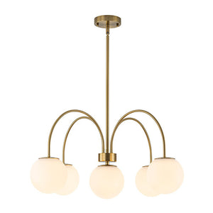LightFixturesUSA - 5 - Light Goose Arm Opal Glass Globe Round Sputnik Chandelier - Chandelier - Brass - 