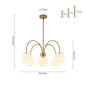 LightFixturesUSA - 5 - Light Goose Arm Opal Glass Globe Round Sputnik Chandelier - Chandelier - Brass - 