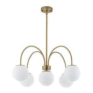 LightFixturesUSA - 5 - Light Goose Arm Opal Glass Globe Round Sputnik Chandelier - Chandelier - Brass - 