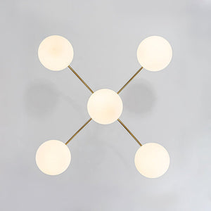 LightFixturesUSA - 5 - Light Goose Arm Opal Glass Globe Round Sputnik Chandelier - Chandelier - Brass - 