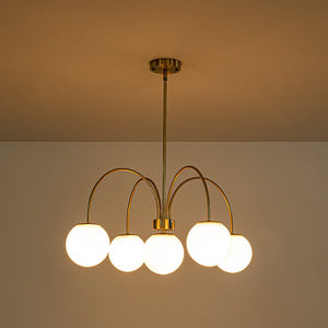 LightFixturesUSA - 5 - Light Goose Arm Opal Glass Globe Round Sputnik Chandelier - Chandelier - Brass - 