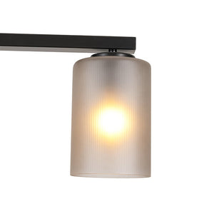 LightFixturesUSA-5-Light Gray Ribbed Glass Cylinder Shade Linear Island Chandelier-Chandelier-Black-