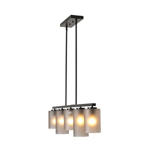 LightFixturesUSA-5-Light Gray Ribbed Glass Cylinder Shade Linear Island Chandelier-Chandelier-Black-
