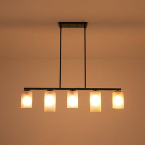 LightFixturesUSA-5-Light Gray Ribbed Glass Cylinder Shade Linear Island Chandelier-Chandelier-Black-