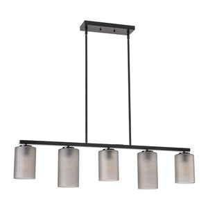 LightFixturesUSA-5-Light Gray Ribbed Glass Cylinder Shade Linear Island Chandelier-Chandelier-Black-