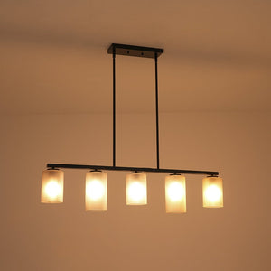 LightFixturesUSA-5-Light Gray Ribbed Glass Cylinder Shade Linear Island Chandelier-Chandelier-Black-
