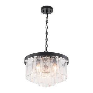 LightFixturesUSA - 5 - Light Hammered Glass Round Layered Pendant Chandelier - Chandelier - Brass - 