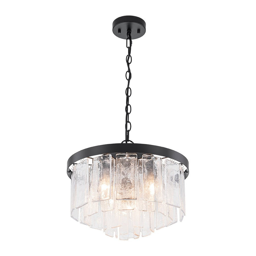 LightFixturesUSA - 5 - Light Hammered Glass Round Layered Pendant Chandelier - Chandelier - Brass - 