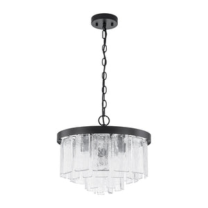 LightFixturesUSA - 5 - Light Hammered Glass Round Layered Pendant Chandelier - Chandelier - Brass - 