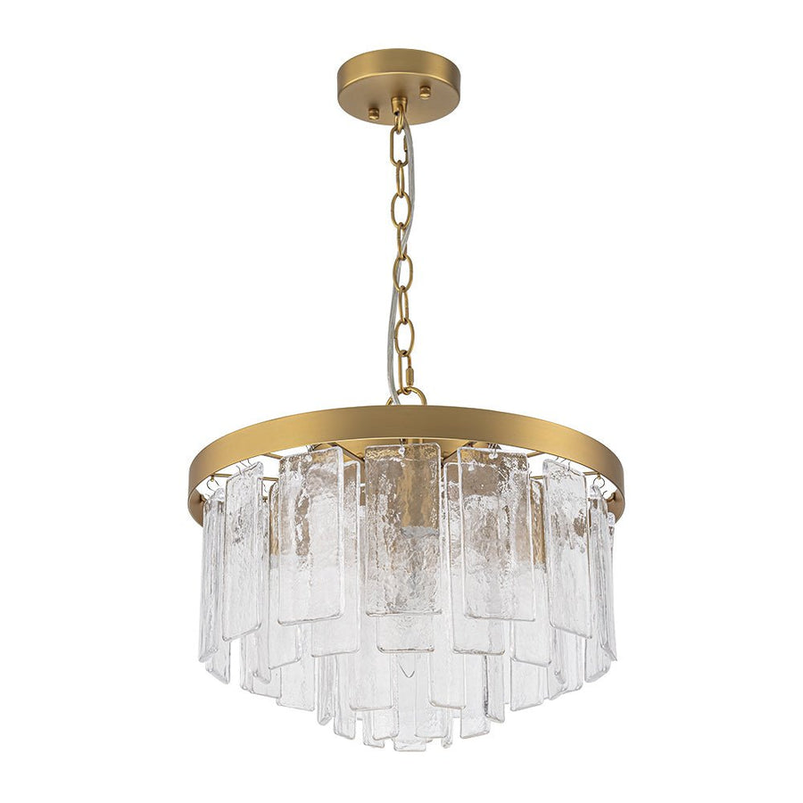 LightFixturesUSA - 5 - Light Hammered Glass Round Layered Pendant Chandelier - Chandelier - Brass - 