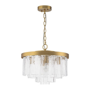 LightFixturesUSA - 5 - Light Hammered Glass Round Layered Pendant Chandelier - Chandelier - Brass - 