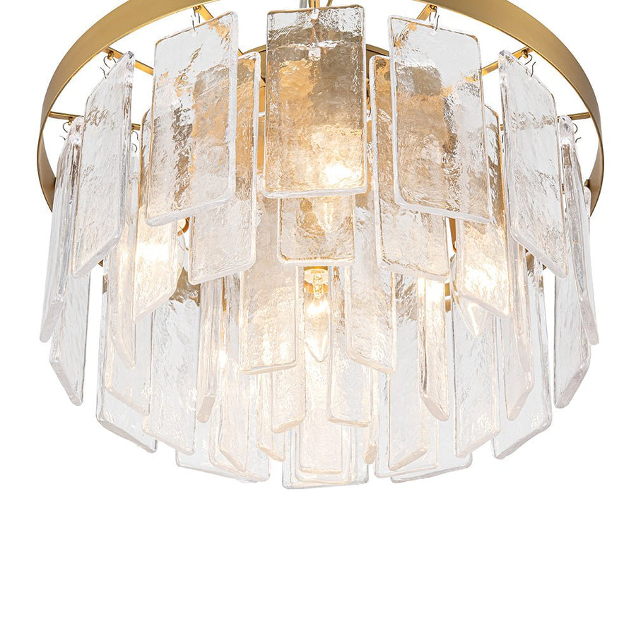 LightFixturesUSA - 5 - Light Hammered Glass Round Layered Pendant Chandelier - Chandelier - Brass - 