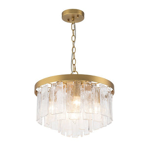 LightFixturesUSA - 5 - Light Hammered Glass Round Layered Pendant Chandelier - Chandelier - Brass - 