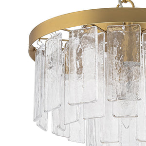 LightFixturesUSA - 5 - Light Hammered Glass Round Layered Pendant Chandelier - Chandelier - Brass - 