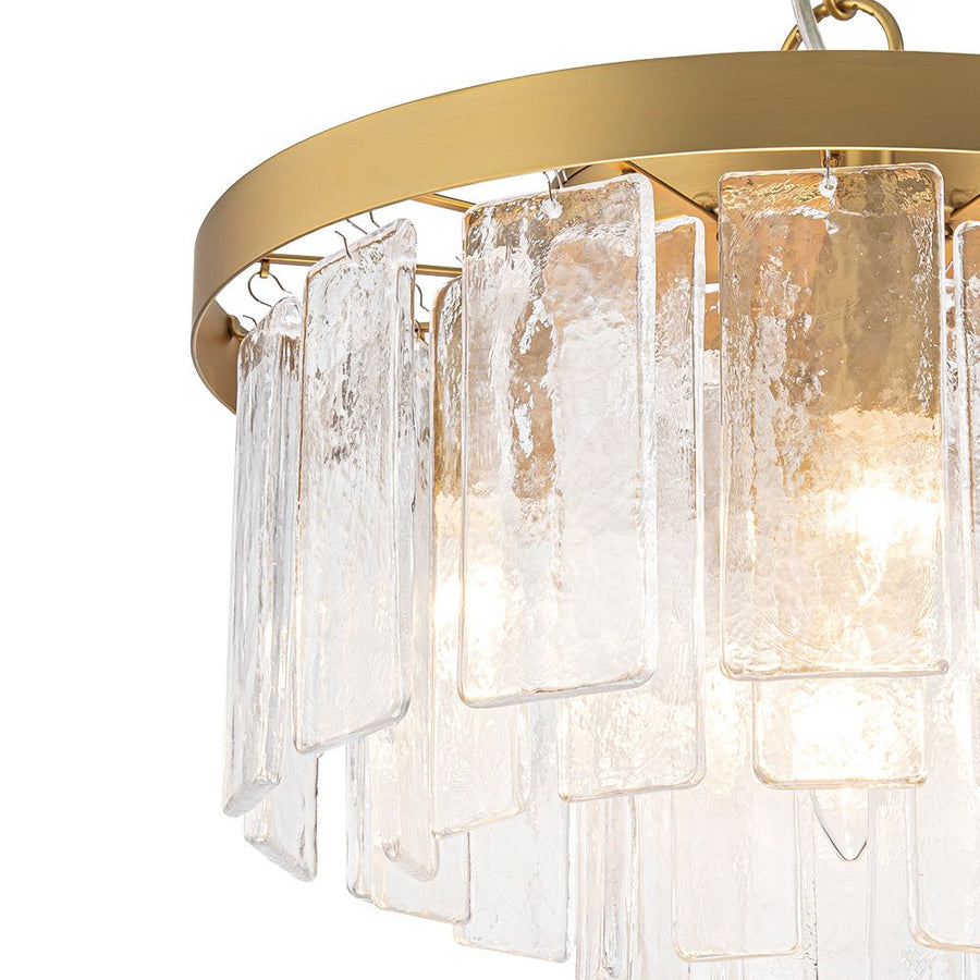 LightFixturesUSA - 5 - Light Hammered Glass Round Layered Pendant Chandelier - Chandelier - Brass - 