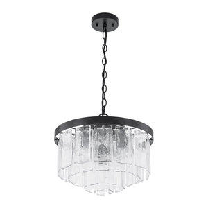 LightFixturesUSA - 5 - Light Hammered Glass Round Layered Pendant Chandelier - Chandelier - Brass - 