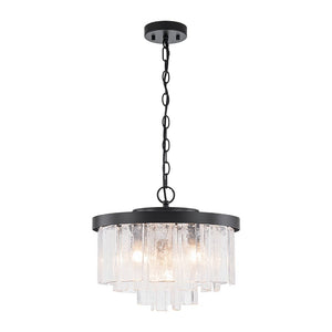 LightFixturesUSA - 5 - Light Hammered Glass Round Layered Pendant Chandelier - Chandelier - Brass - 