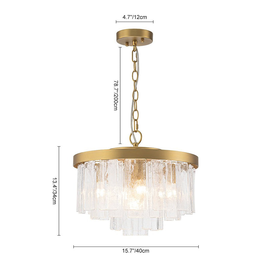 LightFixturesUSA - 5 - Light Hammered Glass Round Layered Pendant Chandelier - Chandelier - Brass - 