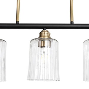 LightFixturesUSA - 5 - Light Reeded Glass Shade Linear Island Pendant - Chandelier - 5 - Lt - 