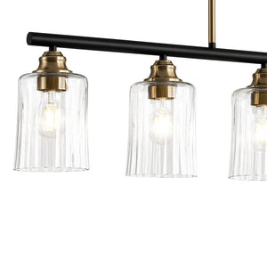 LightFixturesUSA - 5 - Light Reeded Glass Shade Linear Island Pendant - Chandelier - 5 - Lt - 