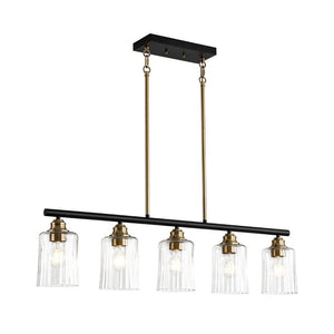 LightFixturesUSA - 5 - Light Reeded Glass Shade Linear Island Pendant - Chandelier - 5 - Lt - 
