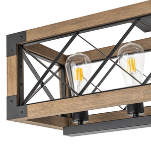 LightFixturesUSA-5-Light Rustic Wooden Rectangle Cage Island Semi Flush Mount-Ceiling Light-31.7 in-