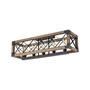LightFixturesUSA-5-Light Rustic Wooden Rectangle Cage Island Semi Flush Mount-Ceiling Light-31.7 in-