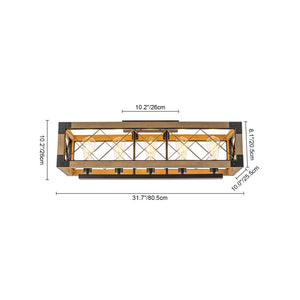 LightFixturesUSA-5-Light Rustic Wooden Rectangle Cage Island Semi Flush Mount-Ceiling Light-31.7 in-