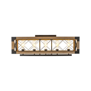 LightFixturesUSA-5-Light Rustic Wooden Rectangle Cage Island Semi Flush Mount-Ceiling Light-31.7 in-