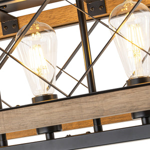 LightFixturesUSA-5-Light Rustic Wooden Rectangle Cage Island Semi Flush Mount-Ceiling Light-31.7 in-