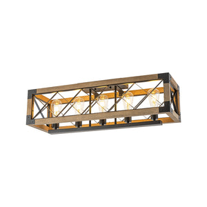 LightFixturesUSA-5-Light Rustic Wooden Rectangle Cage Island Semi Flush Mount-Ceiling Light-31.7 in-