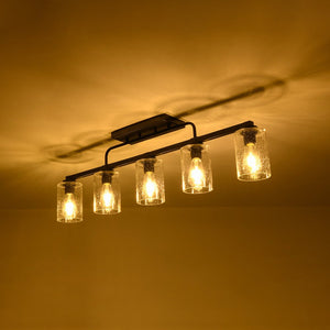 LightFixturesUSA - 5 - Light Seeded Glass Shade Linear Island Chandelier - Chandelier - 5 - Lt - 