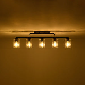 LightFixturesUSA - 5 - Light Seeded Glass Shade Linear Island Chandelier - Chandelier - 5 - Lt - 