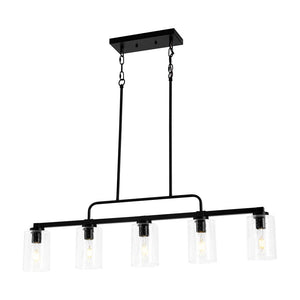 LightFixturesUSA - 5 - Light Seeded Glass Shade Linear Island Chandelier - Chandelier - 5 - Lt - 