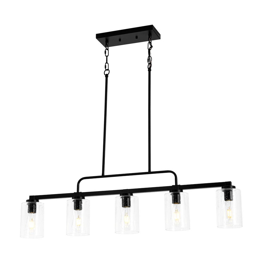 LightFixturesUSA - 5 - Light Seeded Glass Shade Linear Island Chandelier - Chandelier - 5 - Lt - 