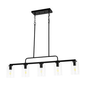 LightFixturesUSA - 5 - Light Seeded Glass Shade Linear Island Chandelier - Chandelier - 5 - Lt - 