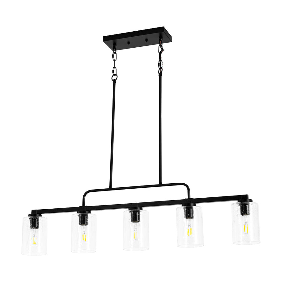 LightFixturesUSA - 5 - Light Seeded Glass Shade Linear Island Chandelier - Chandelier - 5 - Lt - 
