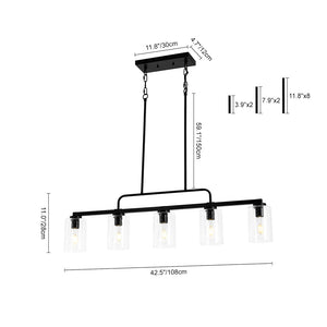 LightFixturesUSA - 5 - Light Seeded Glass Shade Linear Island Chandelier - Chandelier - 5 - Lt - 
