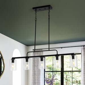LightFixturesUSA - 5 - Light Seeded Glass Shade Linear Island Chandelier - Chandelier - 5 - Lt - 