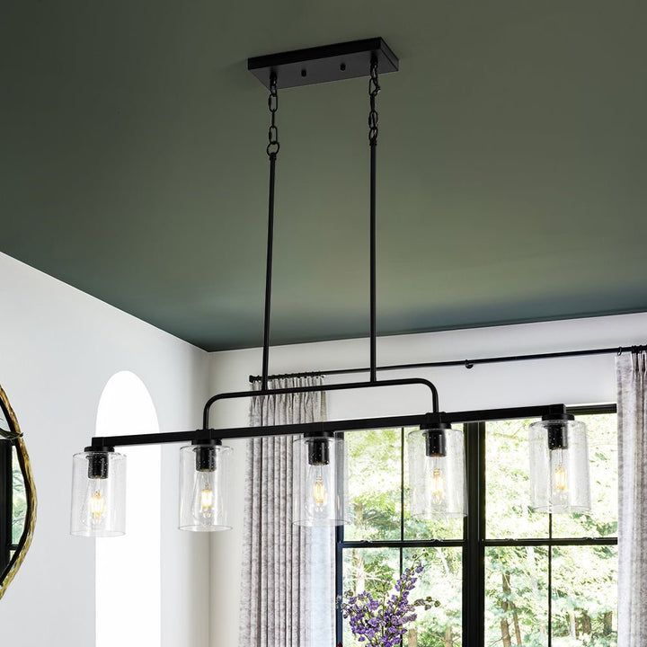 LightFixturesUSA - 5 - Light Seeded Glass Shade Linear Island Chandelier - Chandelier - 5 - Lt - 
