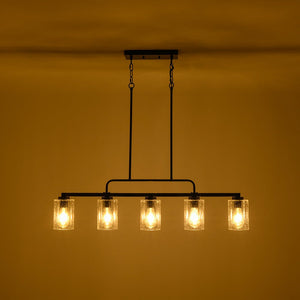 LightFixturesUSA - 5 - Light Seeded Glass Shade Linear Island Chandelier - Chandelier - 5 - Lt - 