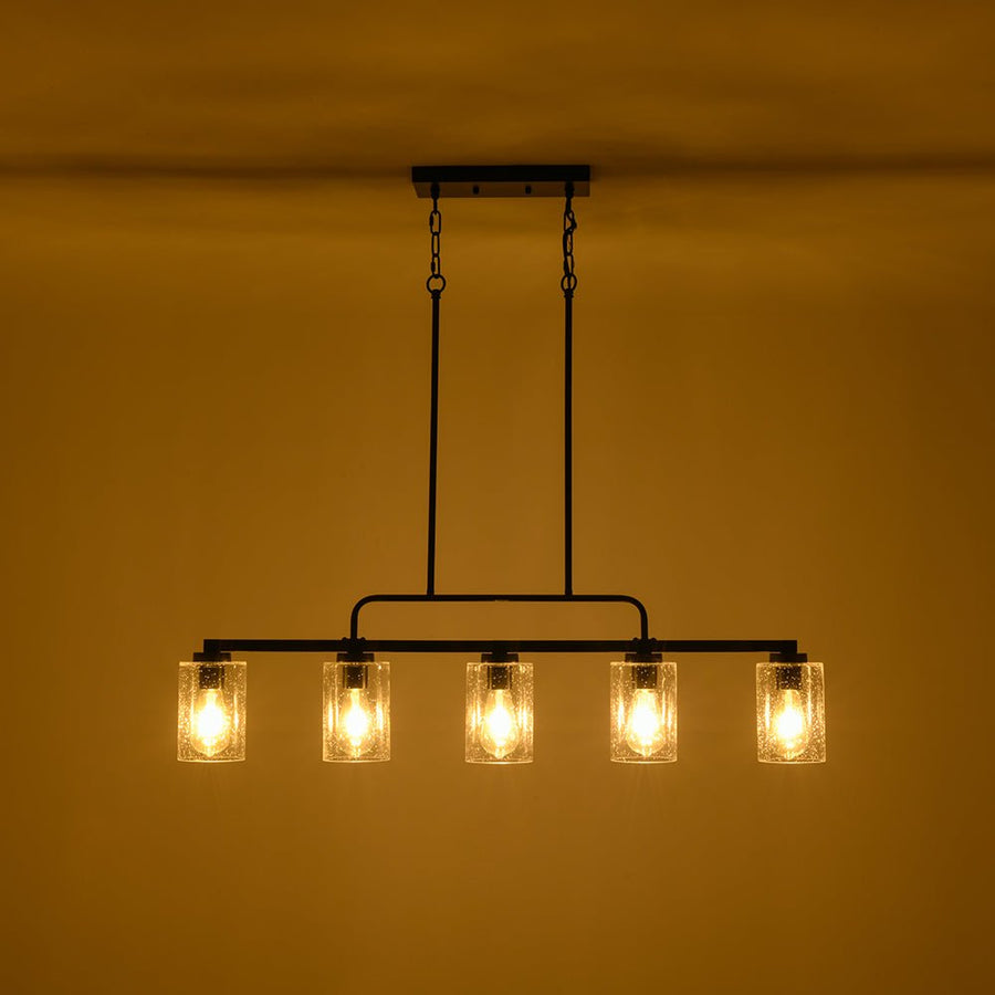 LightFixturesUSA - 5 - Light Seeded Glass Shade Linear Island Chandelier - Chandelier - 5 - Lt - 