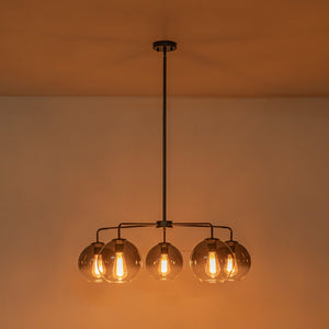 LightFixturesUSA - 5 - Light Smoked Grey Tinted Glass Globe Round Sputnik Chandelier - Chandelier - Smoked Bubble - 