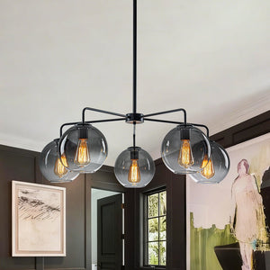 LightFixturesUSA - 5 - Light Smoked Grey Tinted Glass Globe Round Sputnik Chandelier - Chandelier - Smoked Bubble - 