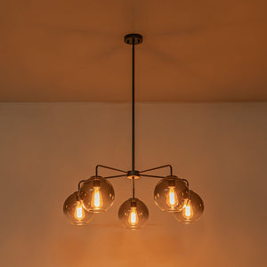 LightFixturesUSA - 5 - Light Smoked Grey Tinted Glass Globe Round Sputnik Chandelier - Chandelier - Smoked Bubble - 