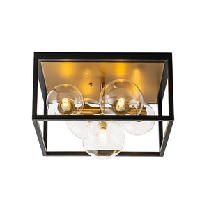 LightFixturesUSA - 5 - Light Square Box Glass Globe Flush Mount Light - Ceiling Light - Black + Brass - 