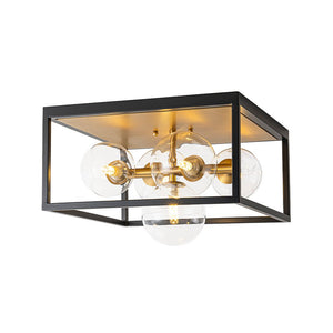 LightFixturesUSA - 5 - Light Square Box Glass Globe Flush Mount Light - Ceiling Light - Black + Brass - 