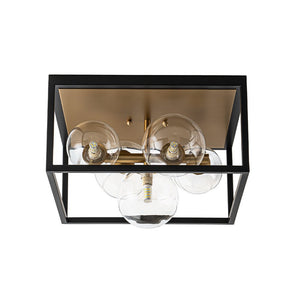 LightFixturesUSA - 5 - Light Square Box Glass Globe Flush Mount Light - Ceiling Light - Black + Brass - 