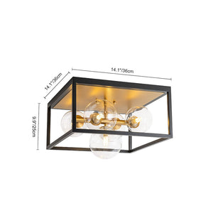 LightFixturesUSA - 5 - Light Square Box Glass Globe Flush Mount Light - Ceiling Light - Black + Brass - 